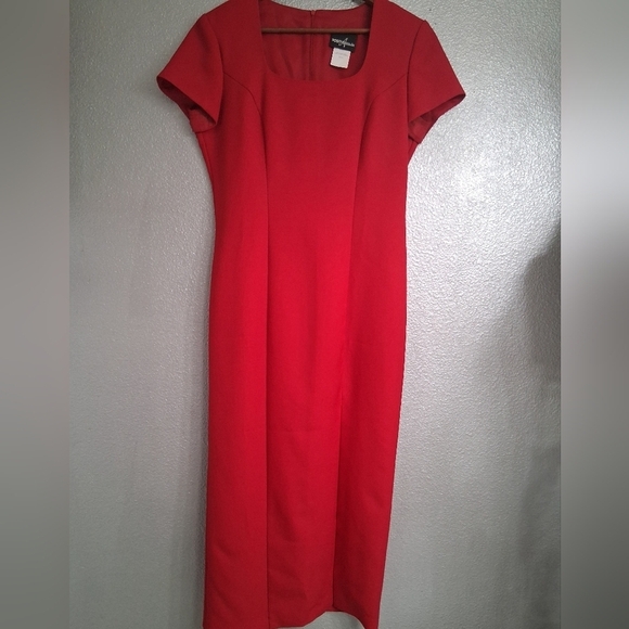 Vintage Positive Attitude NWOT Cherry Red Long Dress With Front Slit   Size 12 - Picture 6 of 13